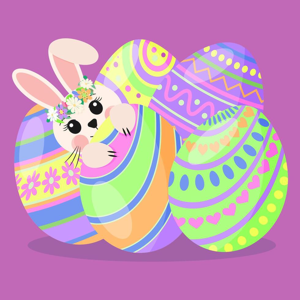 Easter Eggs Bunny Spring Holiday Greeting Card vector