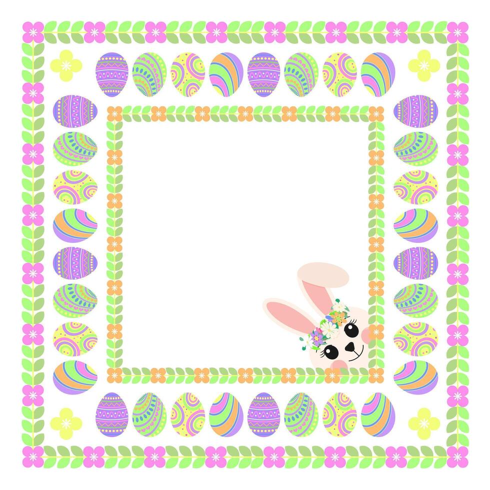 Spring Holiday Easter Eggs Cute Bunny Frame Border vector