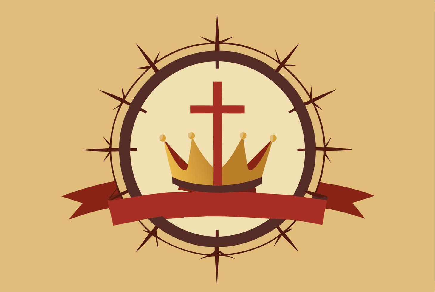 The crown of thorns and the cross in a circle with a ribbon vector