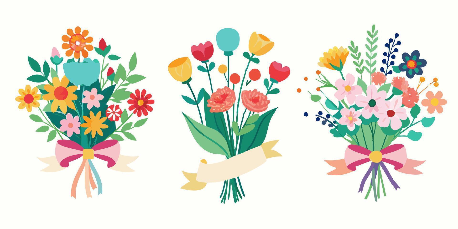 Three different types of flowers are shown in this illustration vector
