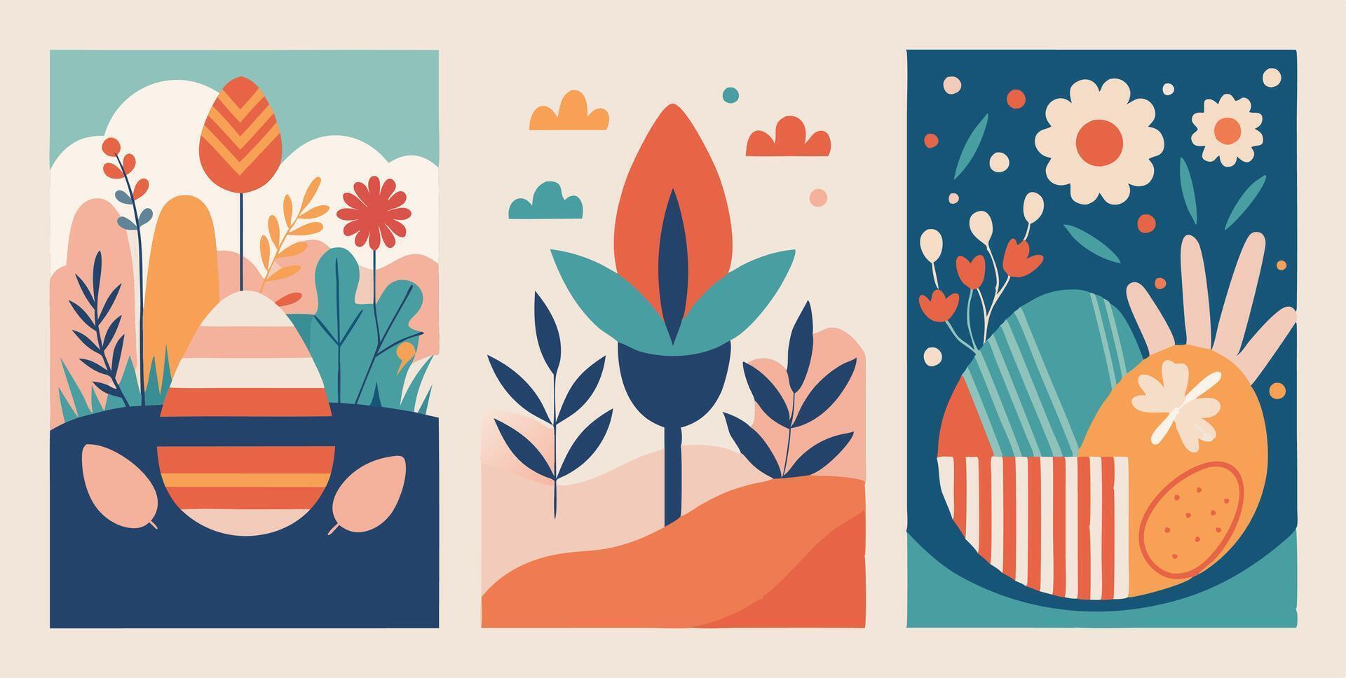 Easter banner set with flowers and eggs vector