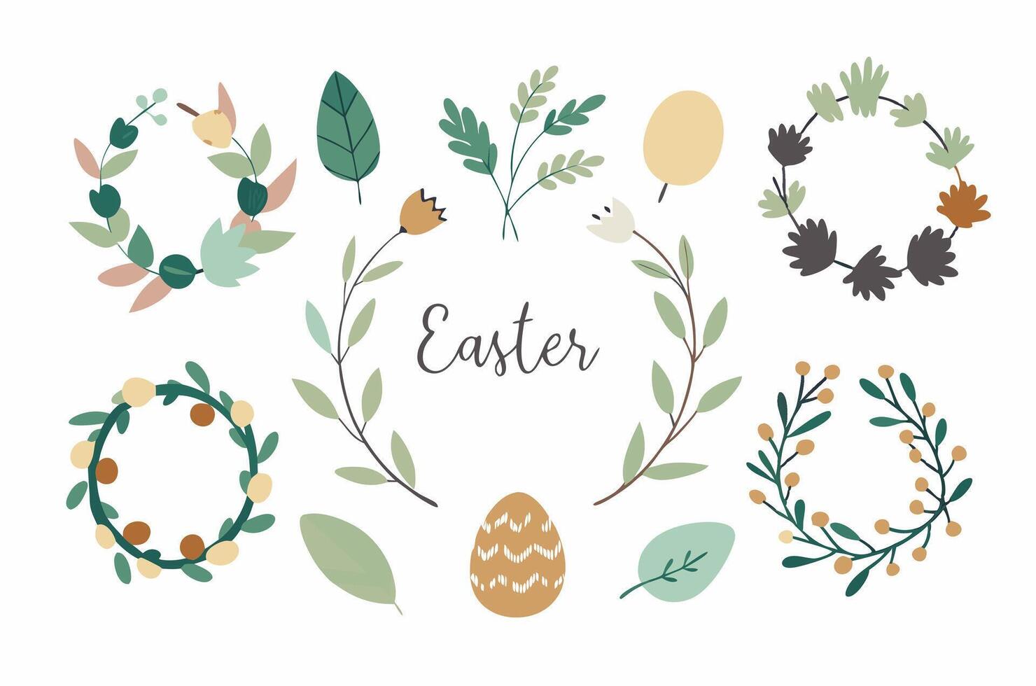 Easter wreaths and leaves clipart vector