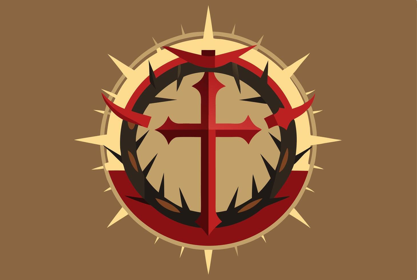 The cross of christ in a circle with a crown of thorns vector