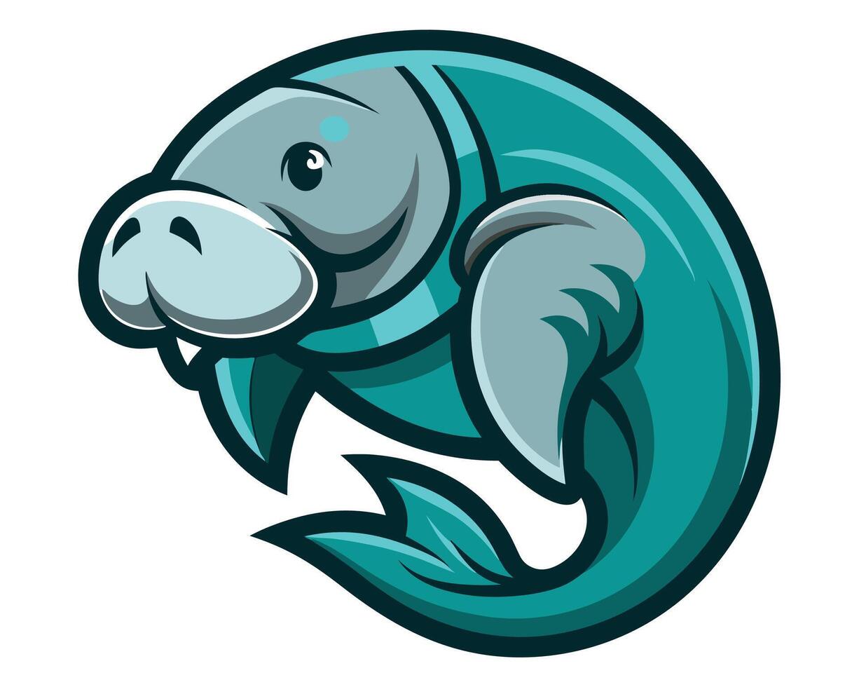 A cartoon manatee with a blue and white face vector