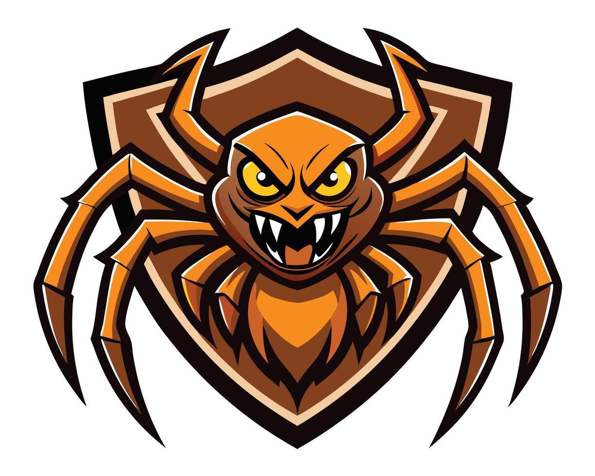 An orange spider mascot on a shield vector