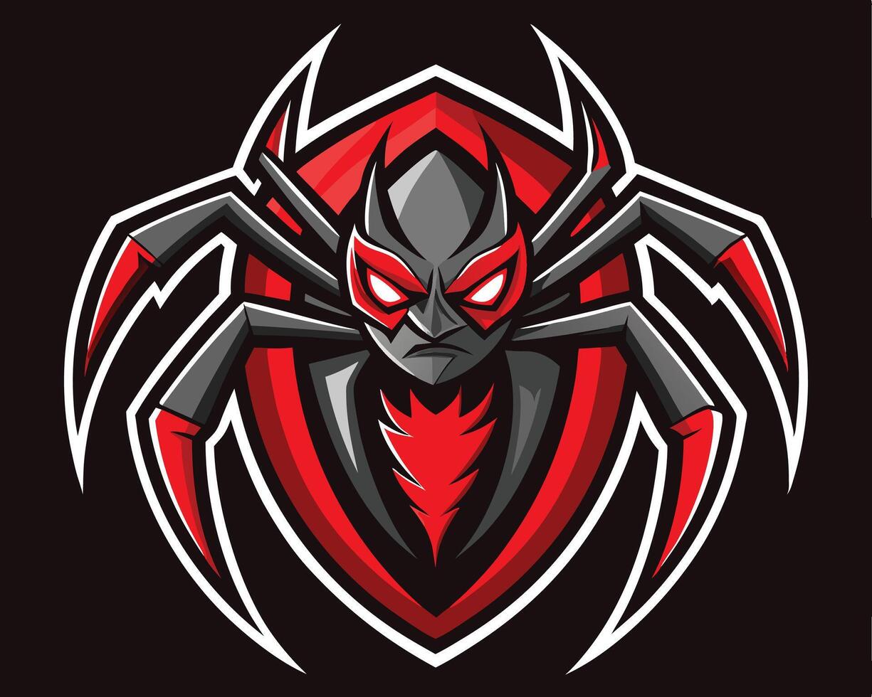 A red and black spider logo on a black background vector