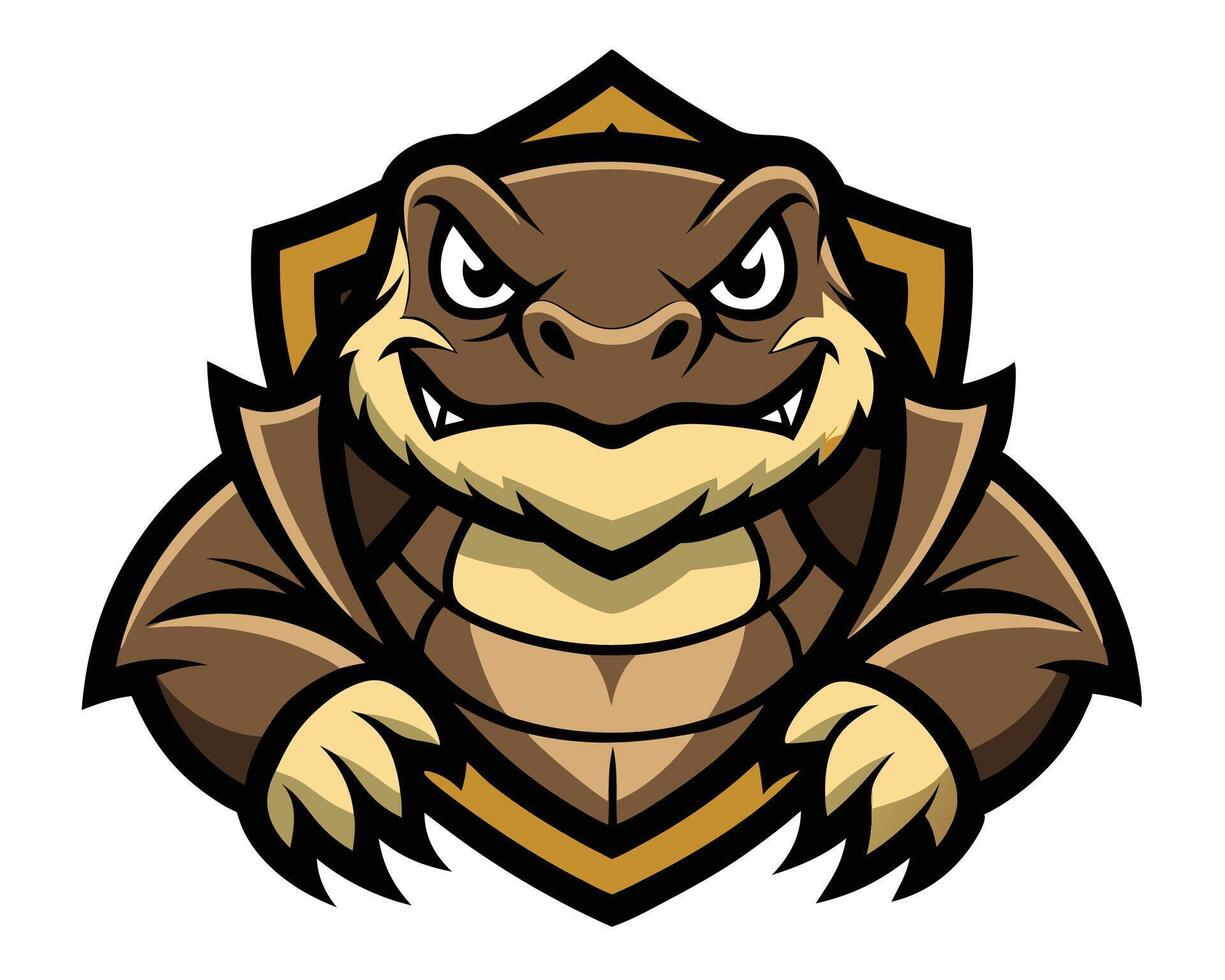 A cartoon turtle mascot with a shield on his back vector