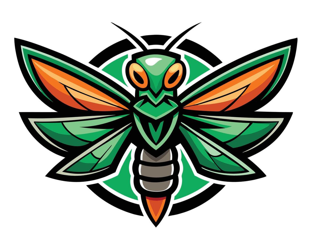 A green insect with orange wings and black eyes vector