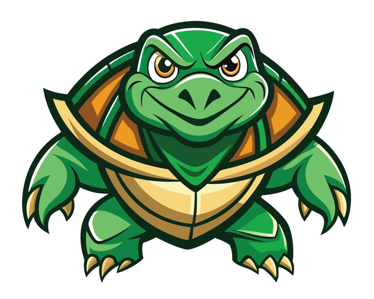A cartoon turtle mascot with a green shell and yellow eyes vector
