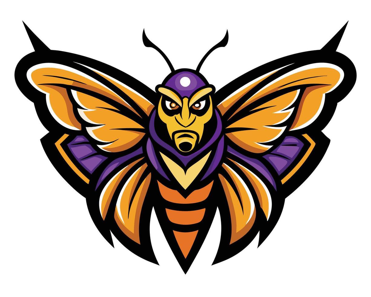 An orange and purple butterfly with a yellow and purple head vector