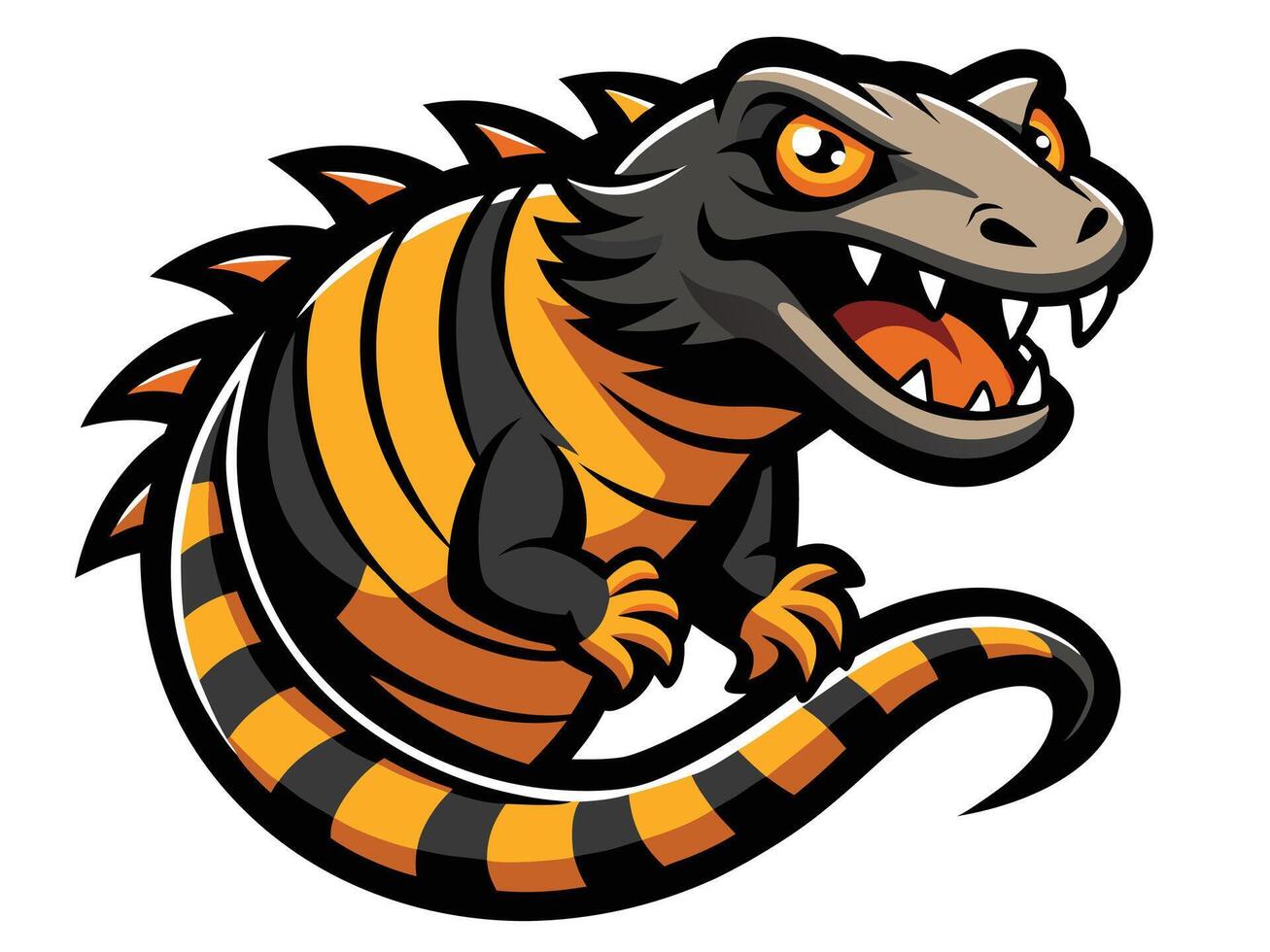An orange and black lizard mascot with a big mouth vector