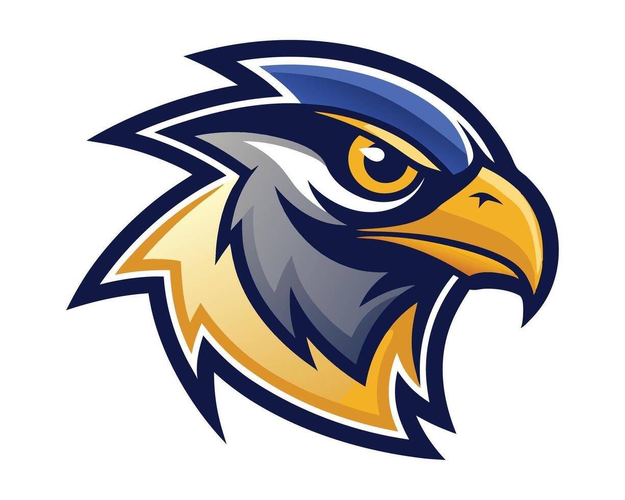 The head of an eagle is shown in a blue and yellow color scheme vector