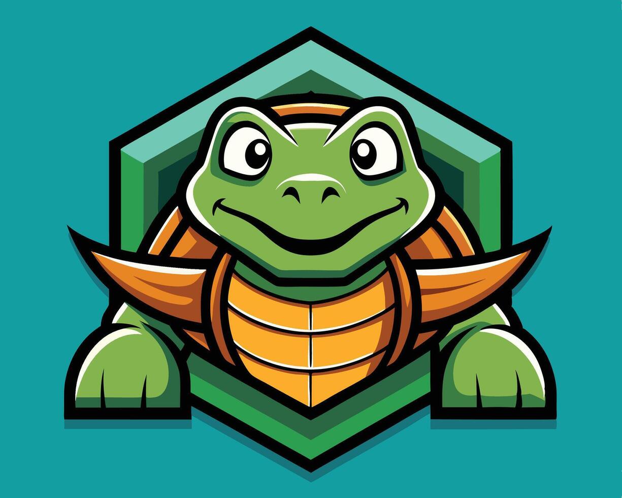 A turtle mascot with a green shell and yellow eyes vector