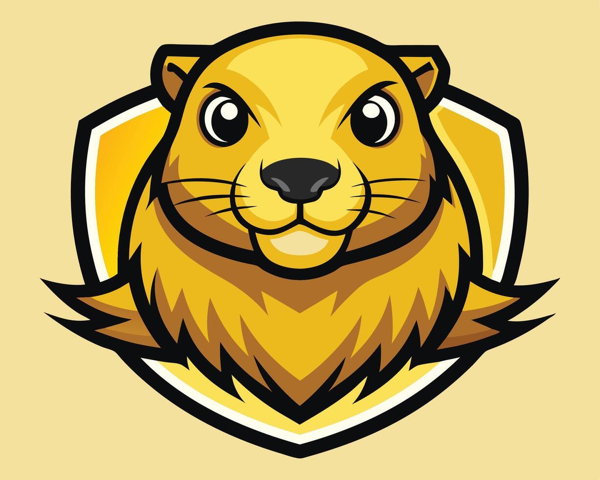 A cartoon groundhog mascot on a yellow background vector
