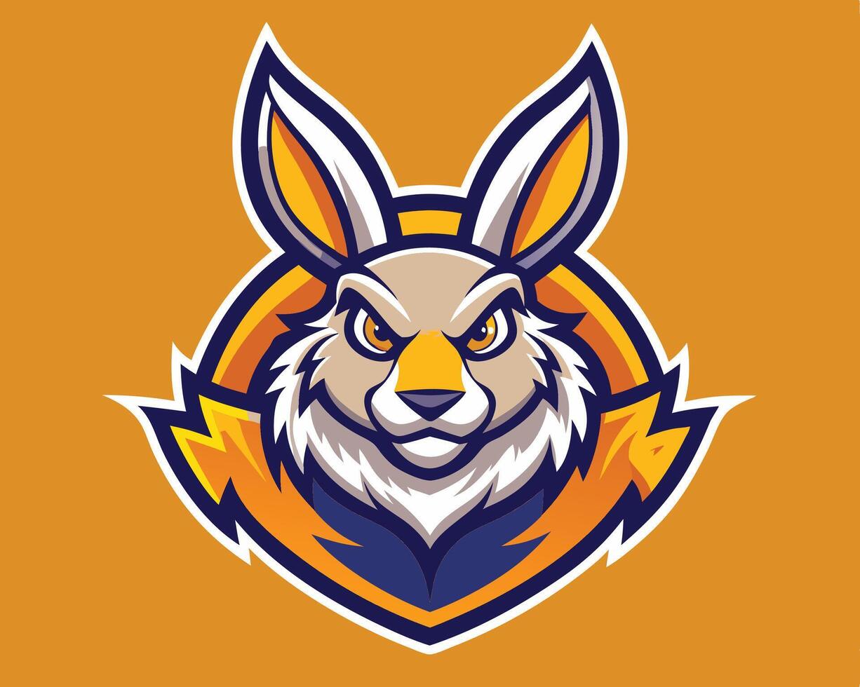 An angry rabbit head on an orange background vector