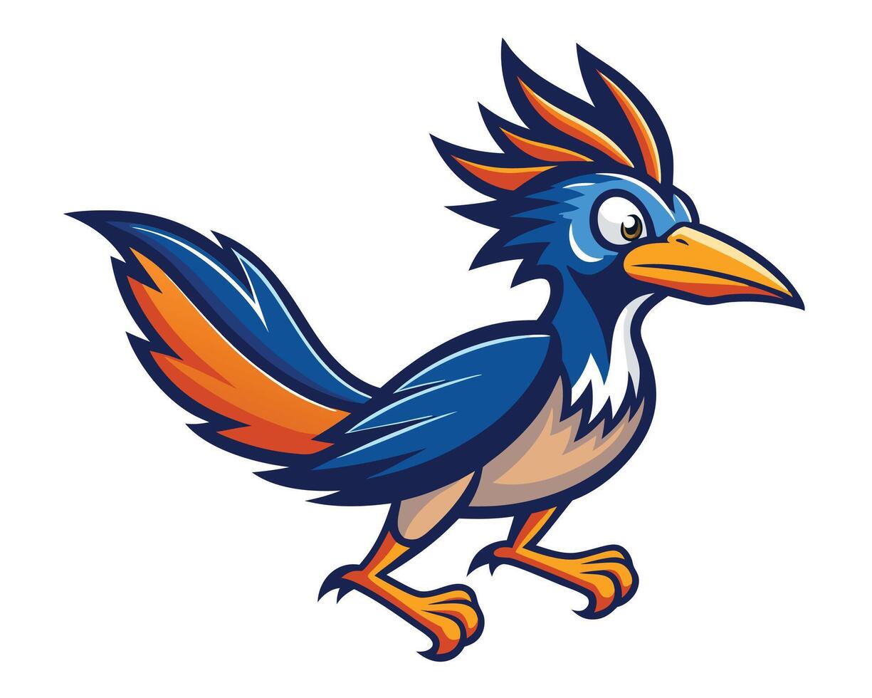 A cartoon bird with orange and blue feathers vector