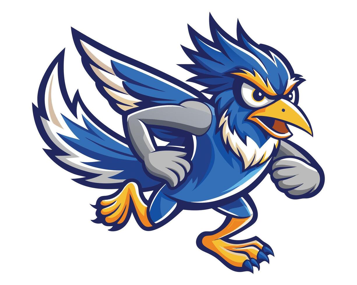 Blue bird running mascot mascot cartoon illustration vector