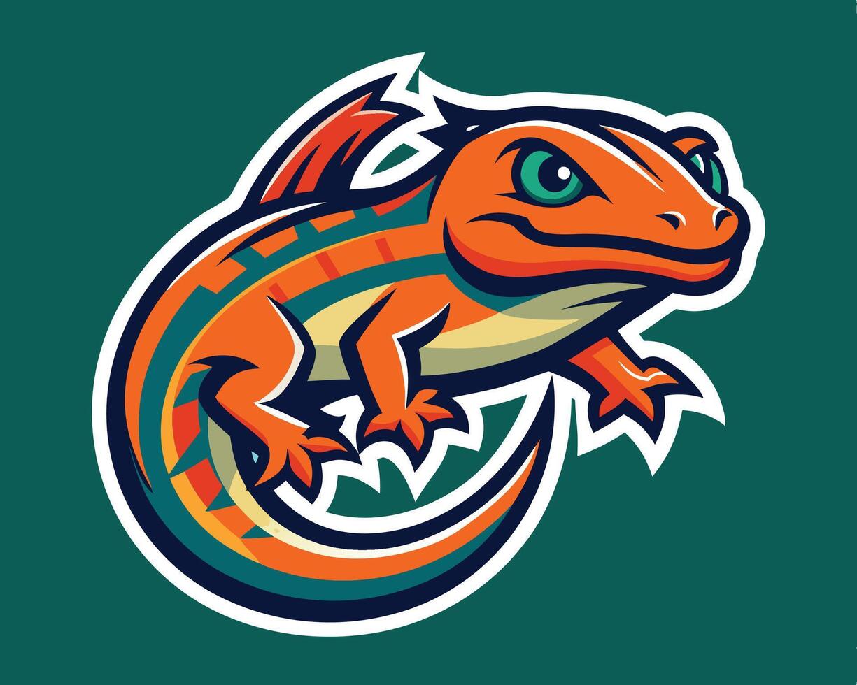 An orange lizard with a green and blue tail vector