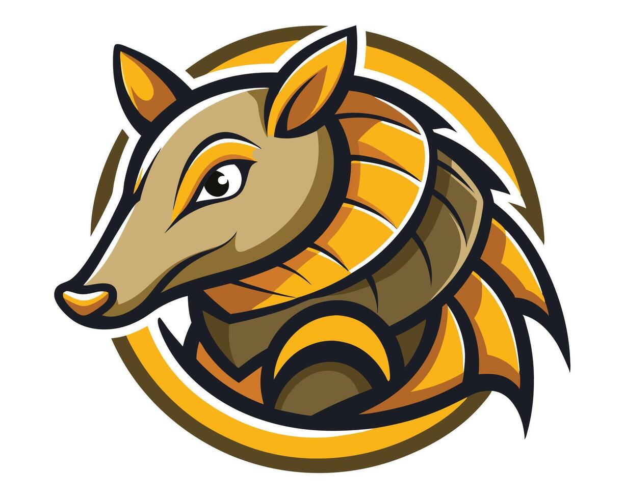 An armadillo head with a yellow and brown color scheme vector