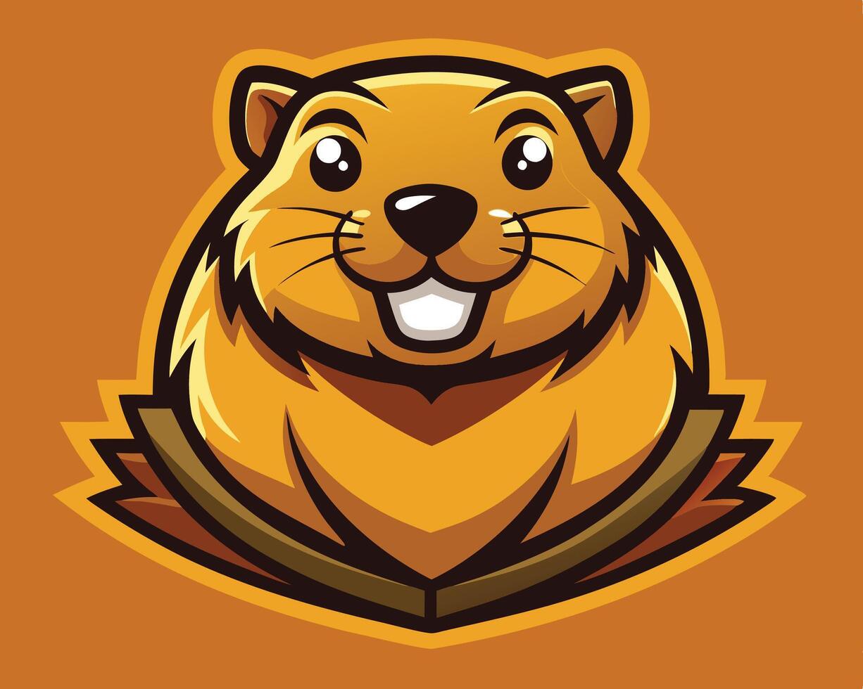 A cartoon groundhog mascot head on an orange background vector