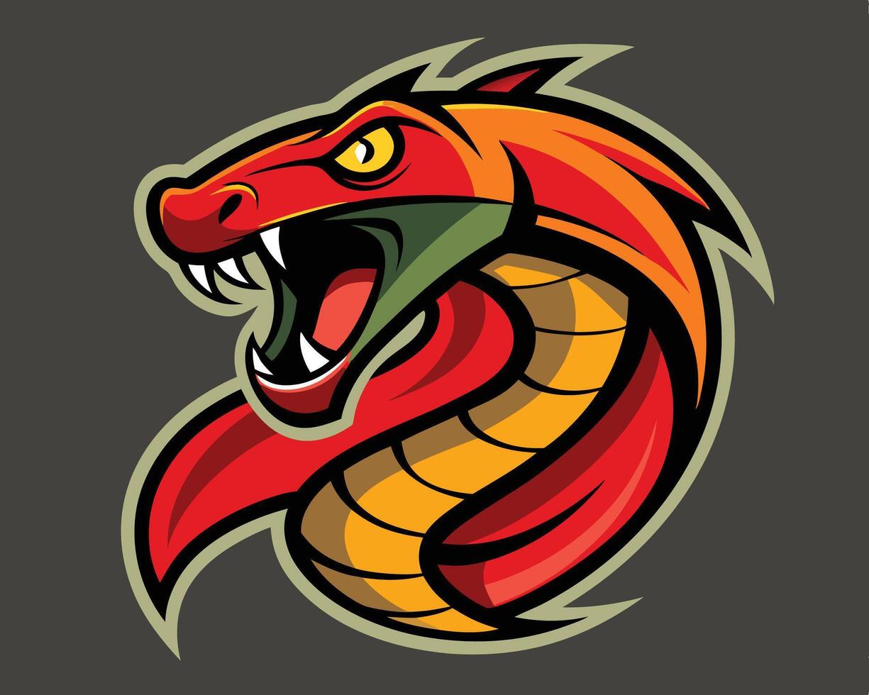 A red and yellow snake head with its mouth open vector