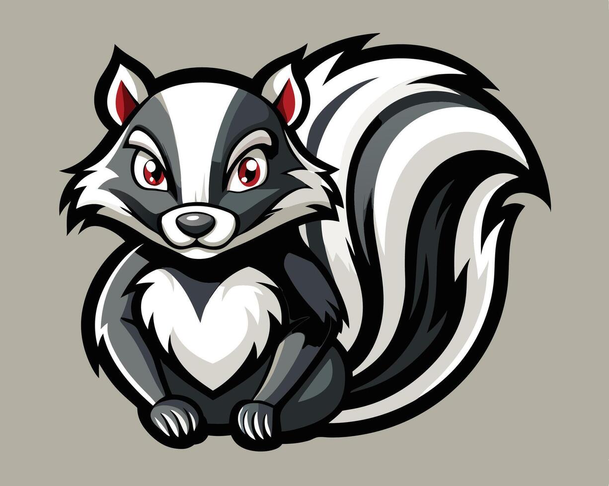 A cartoon skunk with red eyes and white fur vector