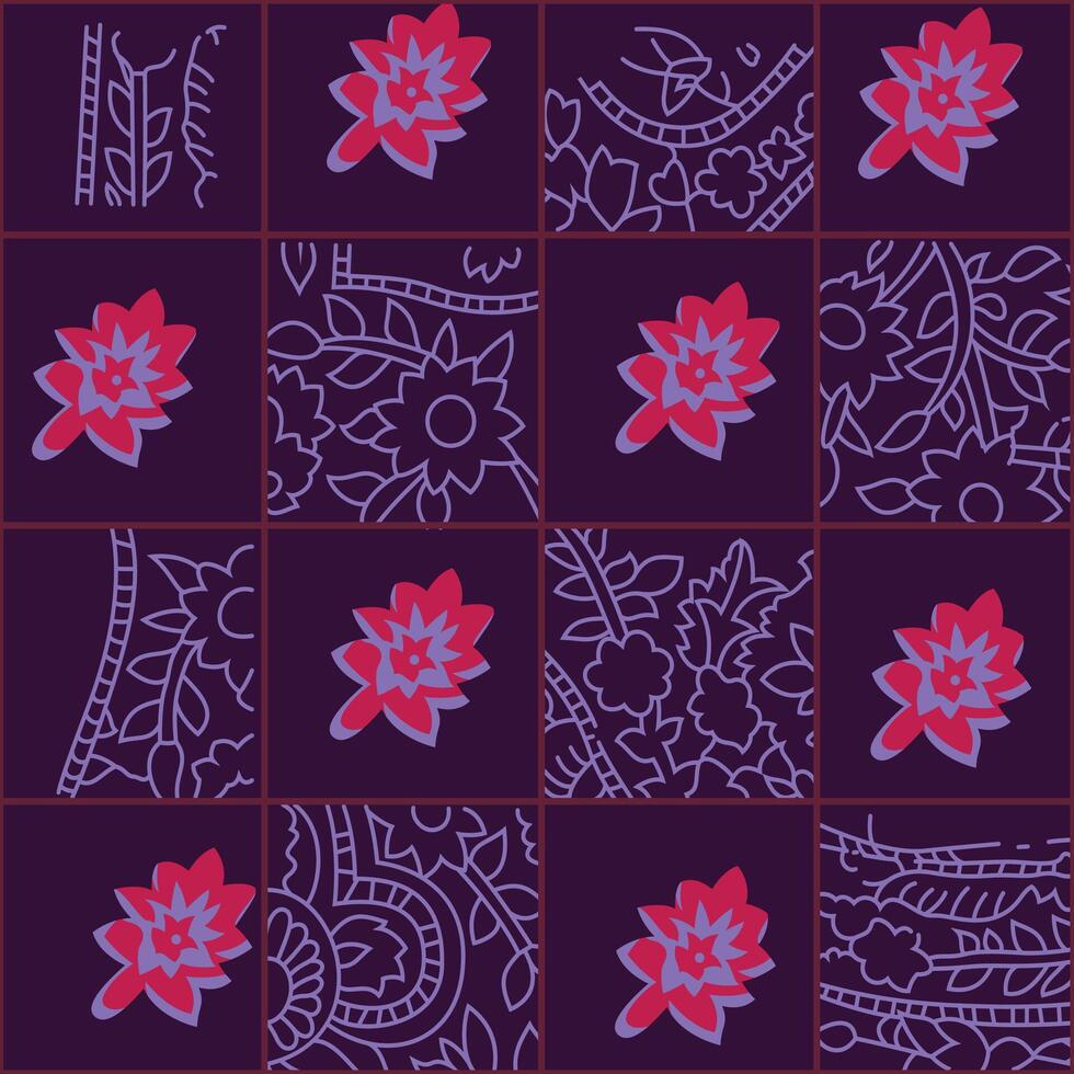 a purple and pink floral pattern on a black background vector