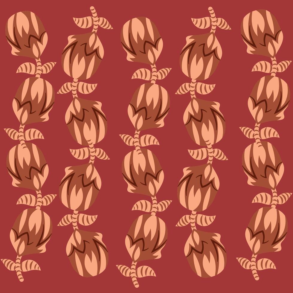 a pattern with brown and orange flowers on it vector