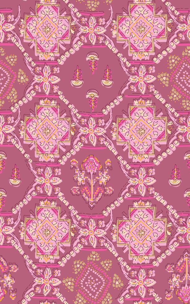a pink and gold patterned fabric with a floral design vector