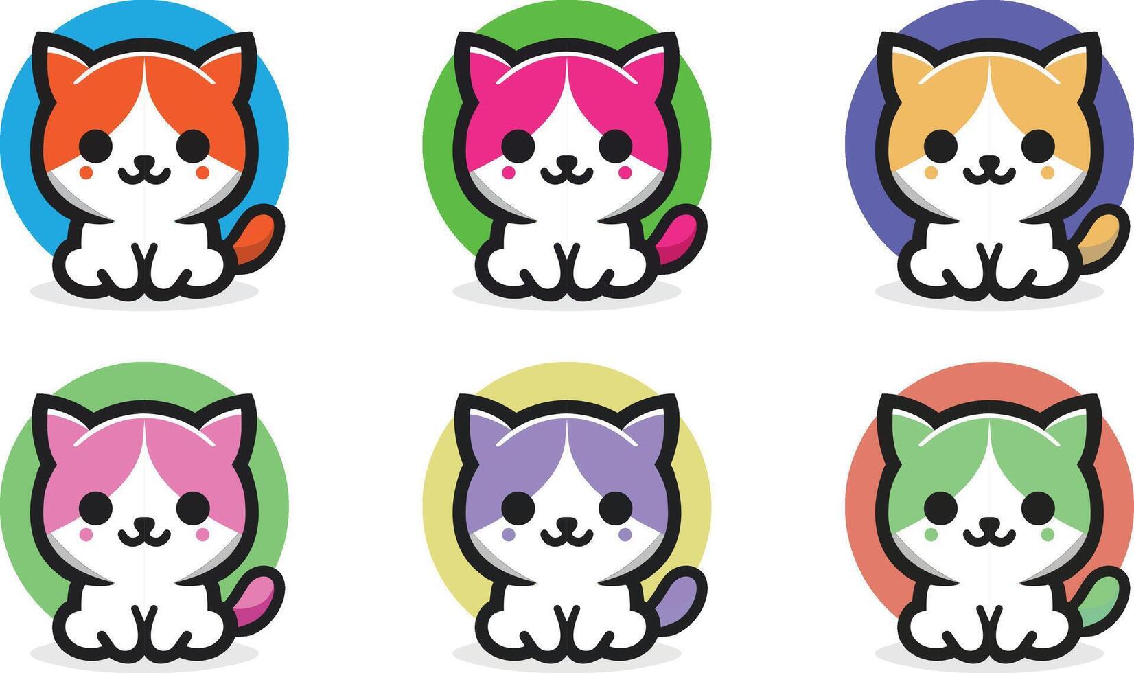 Set of Cute Cartoon Cats in Various Colors vector