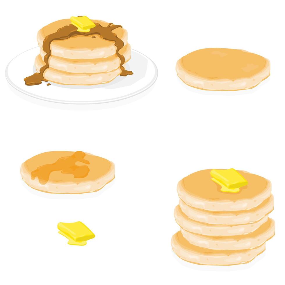 Stack Pile of Pancakes with syrup sauce and butter - Color Icon Set Collection Illustration vector