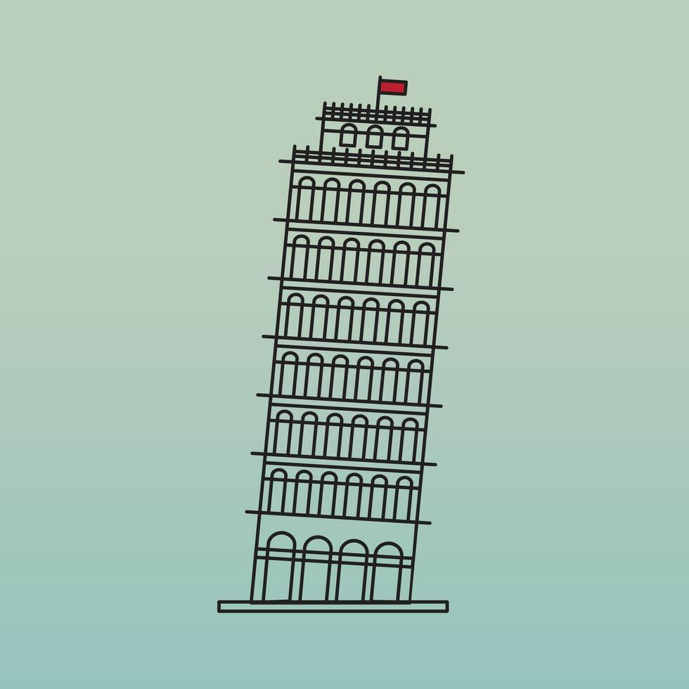 Leaning tower of Pisa icon black outline, illustration design art vector