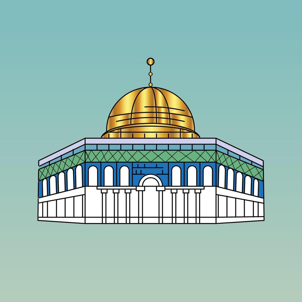 Dome of the Rock in Al-Aqsa mosque compound in Jerusalem, golden green and white, abstract background vector