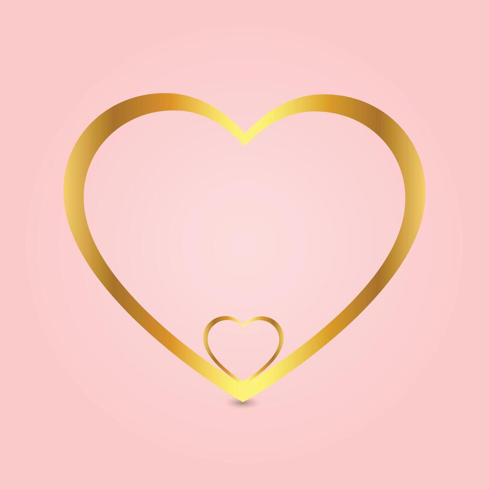 Luxury abstract golden heart in heart, pink background, illustration art vector
