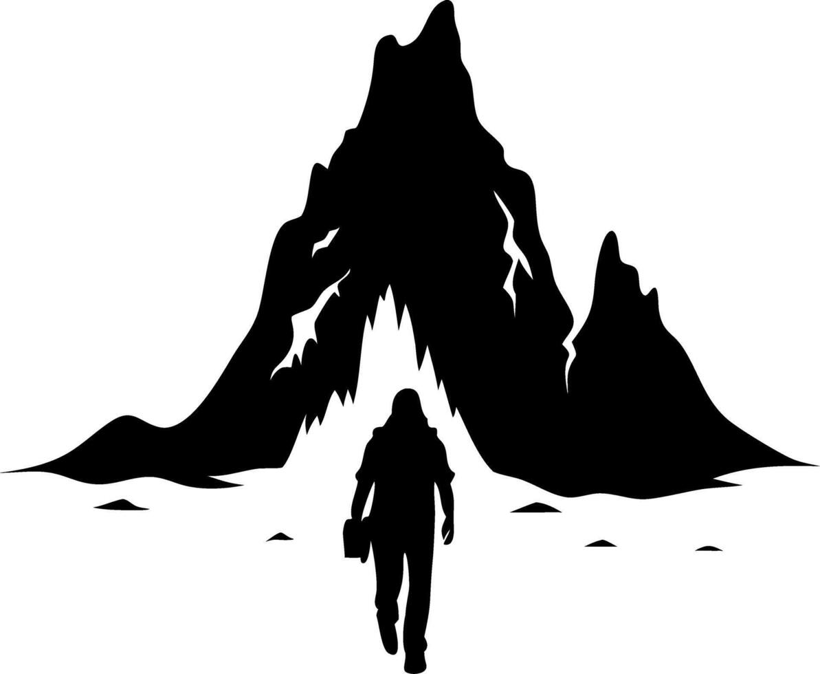 Adventurer Silhouette Walking Toward Mountain Illustration for Outdoor Themes vector