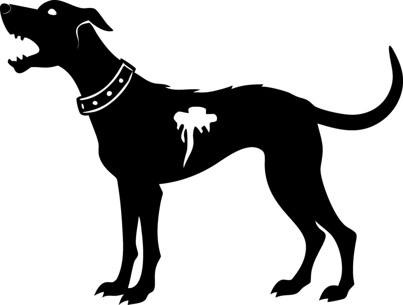 Aggressive Dog Silhouette with Collar for Tattoos or T-Shirt Designs vector
