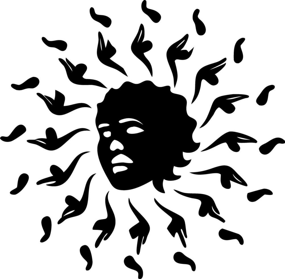 Abstract Face Surrounded by Artistic Hand Silhouettes for Creative Design Projects vector