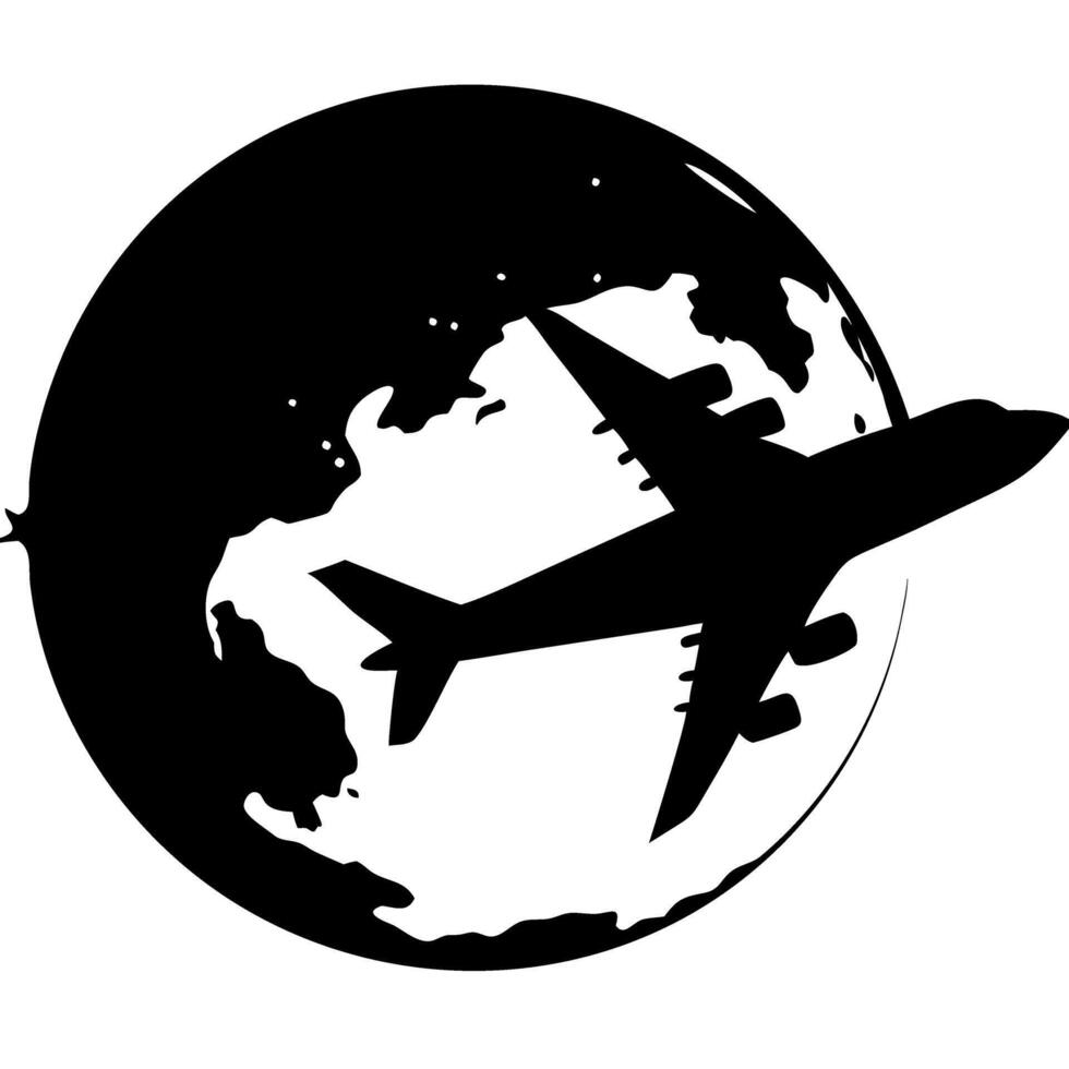 Airplane Silhouette Over Globe Symbolizing Global Travel vector