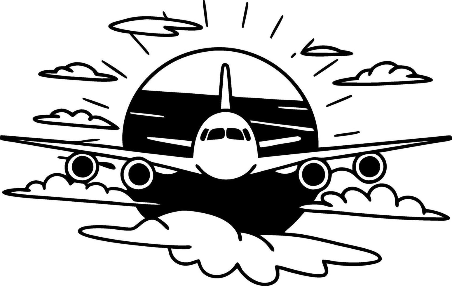 Airplane Flying Toward Sunrise Illustration for Travel and Aviation Design vector