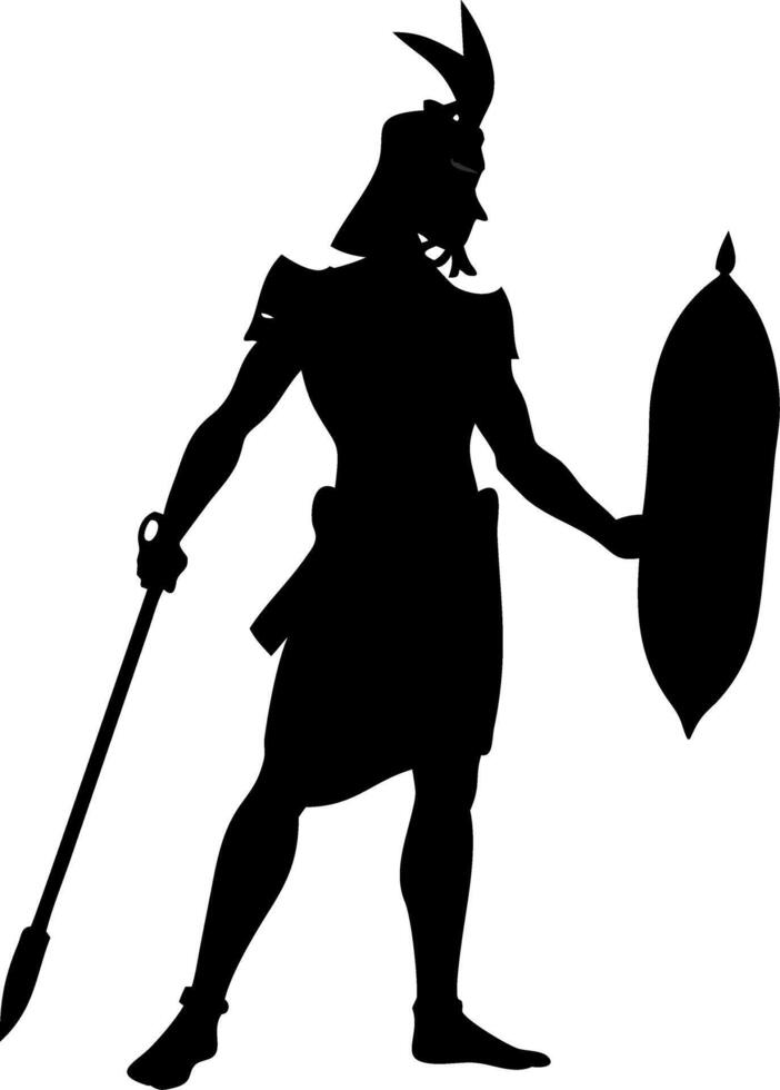 Ancient Warrior Silhouette Holding Spear and Shield for Tattoo Art or Historical Illustrations vector