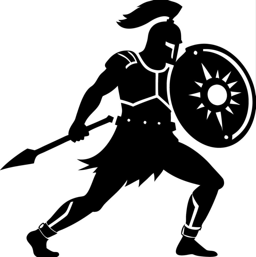 Ancient Warrior Silhouette with Shield and Spear for Tattoo or Design vector