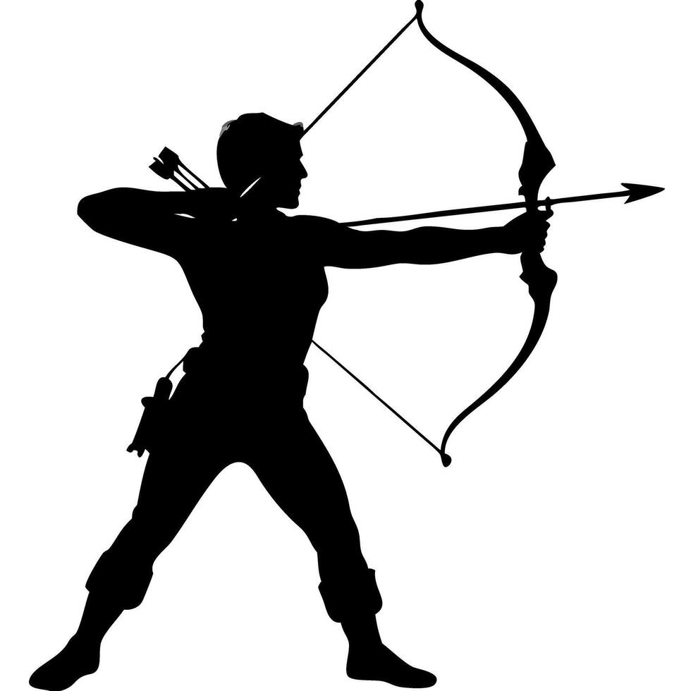 Archer Silhouette with Bow and Arrow Illustration for Design and Tattoos vector