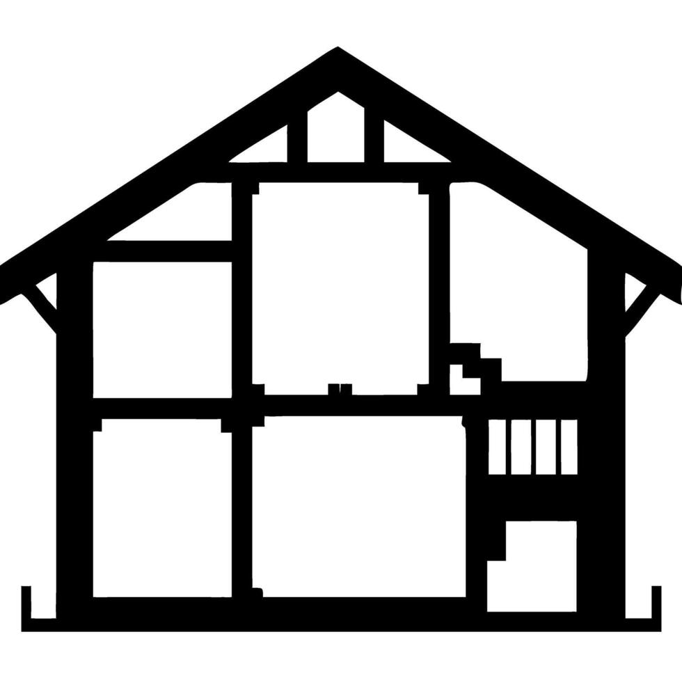 Architectural House Cross Section Silhouette for Construction Design and Planning vector