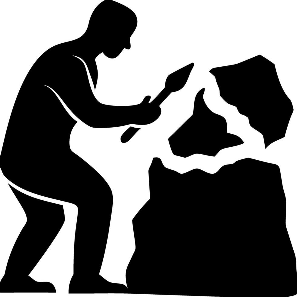 Archaeologist Silhouette Excavating Fossils Illustration for Educational Uses vector