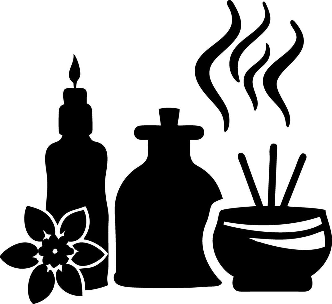 Aromatherapy Elements Candle Essential Oil Incense Flower Silhouette Art vector