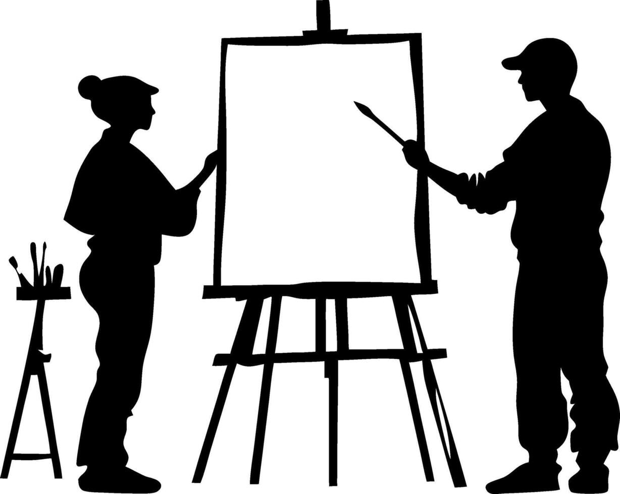 Artist Silhouette Drawing on Canvas Ideal for Illustration and Design Projects vector