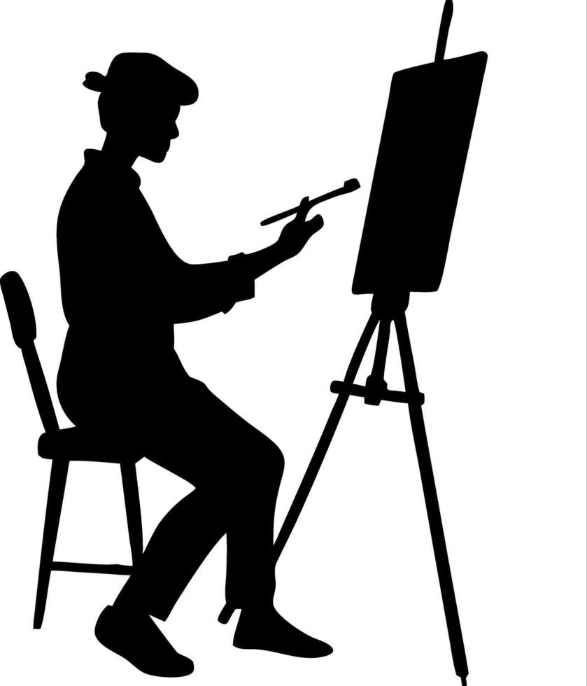 Artist Silhouette Painting on Easel for Creative Design Projects vector
