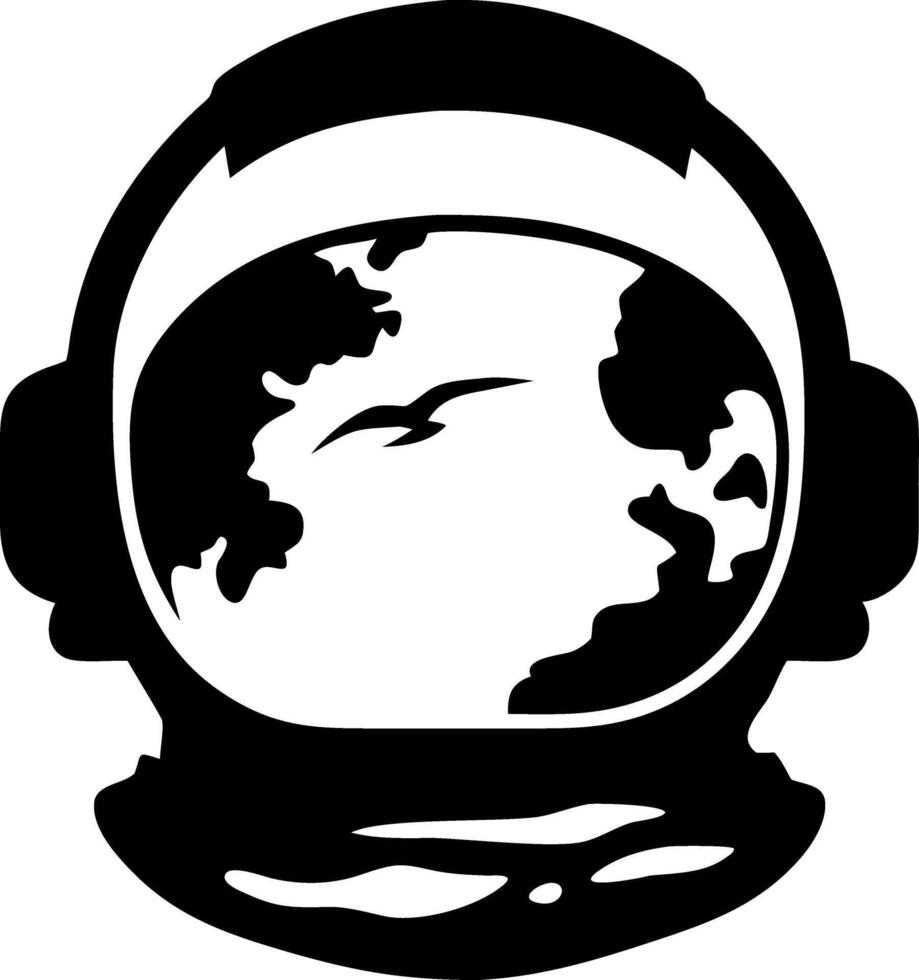 Astronaut Helmet Silhouette with Bird and Clouds for Space-Themed Design vector