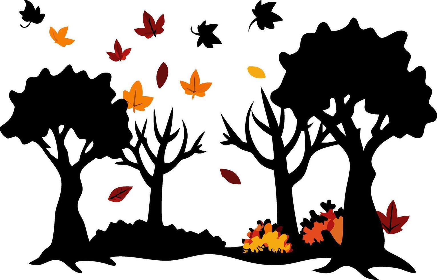 Autumn Forest Silhouette with Falling Leaves Art for Seasonal Design vector