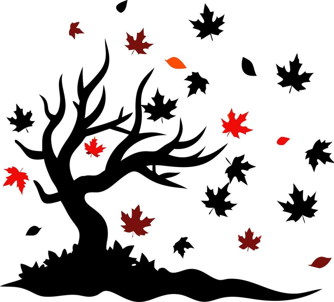 Autumn Tree Silhouette with Falling Leaves for Seasonal Art and Decor Projects vector